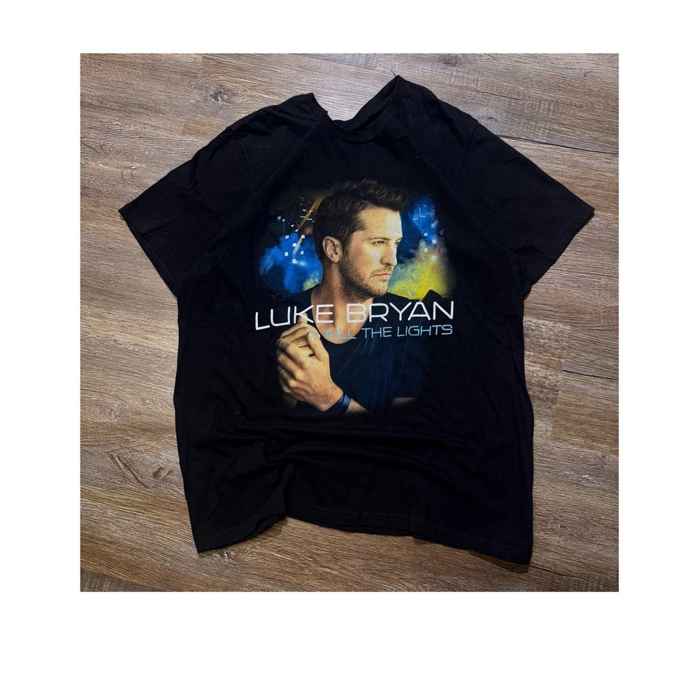 Luke Bryan Kill the Lights Tour Graphic T Shirt Mens Large Black Concert Tee